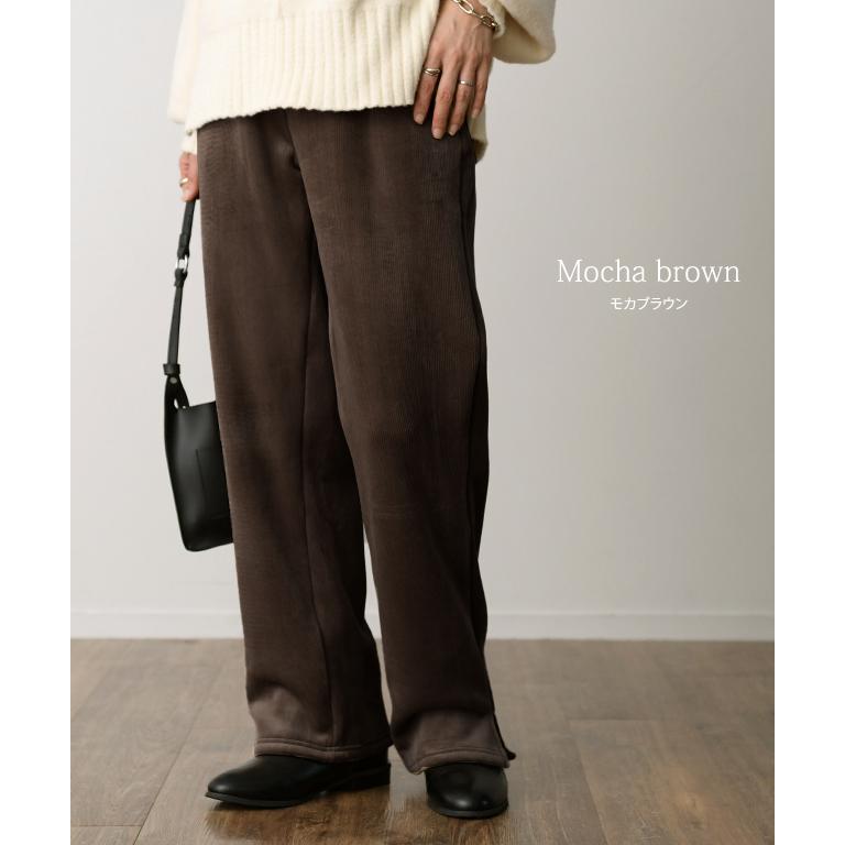 パンツ レディース 裏起毛 リブ ズボン リブパンツ ボトムス ロング スリット 裏ボア | HUG.U | 27