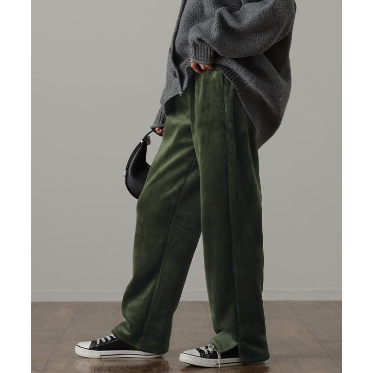 パンツ レディース 裏起毛 リブ ズボン リブパンツ ボトムス ロング スリット 裏ボア | HUG.U | 12