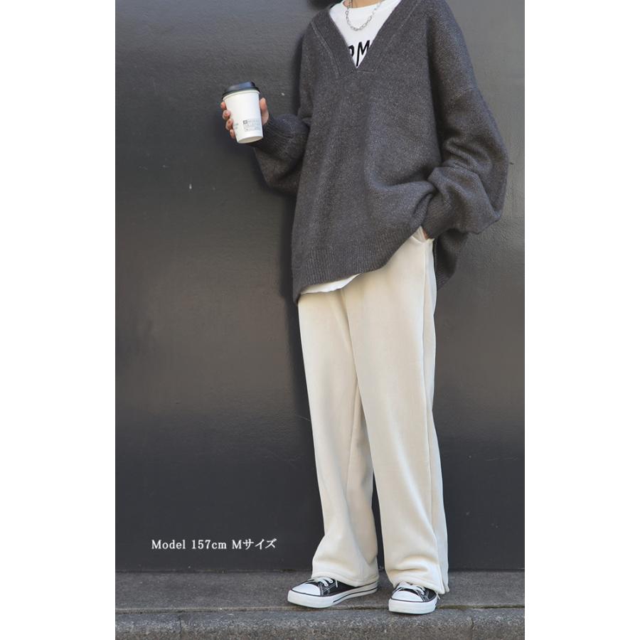 パンツ レディース 裏起毛 リブ ズボン リブパンツ ボトムス ロング スリット 裏ボア | HUG.U | 13