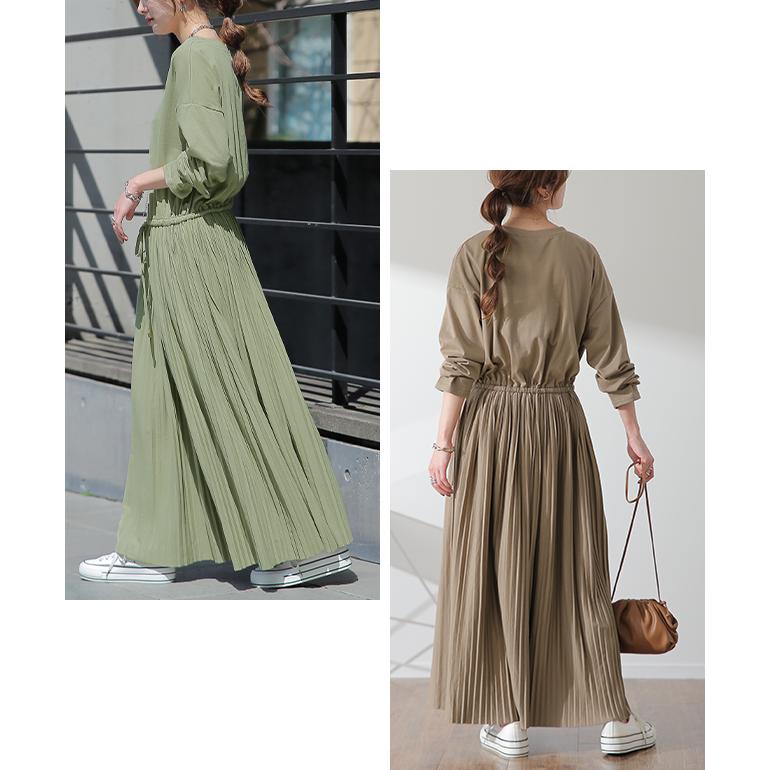ワンピース ロング プリーツ レディース ロングワンピース 長袖 2411sl | HUG.U | 23
