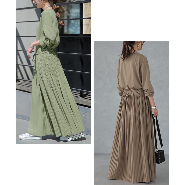 ワンピース ロング プリーツ レディース ロングワンピース 長袖 2411sl | HUG.U | 24