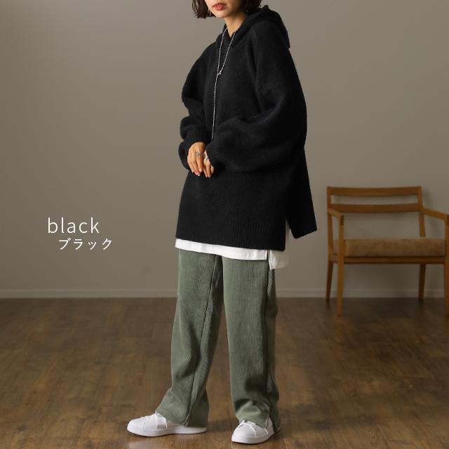 ニット パーカー トップス プルオーバー レディース フーディ スリット セーター | HUG.U | 17