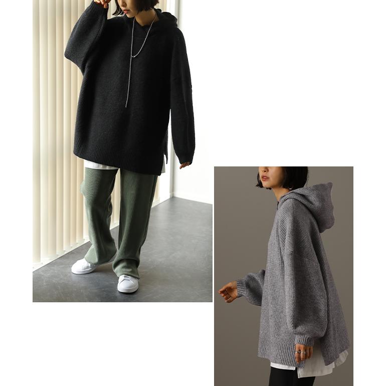 ニット パーカー トップス プルオーバー レディース フーディ スリット セーター | HUG.U | 20