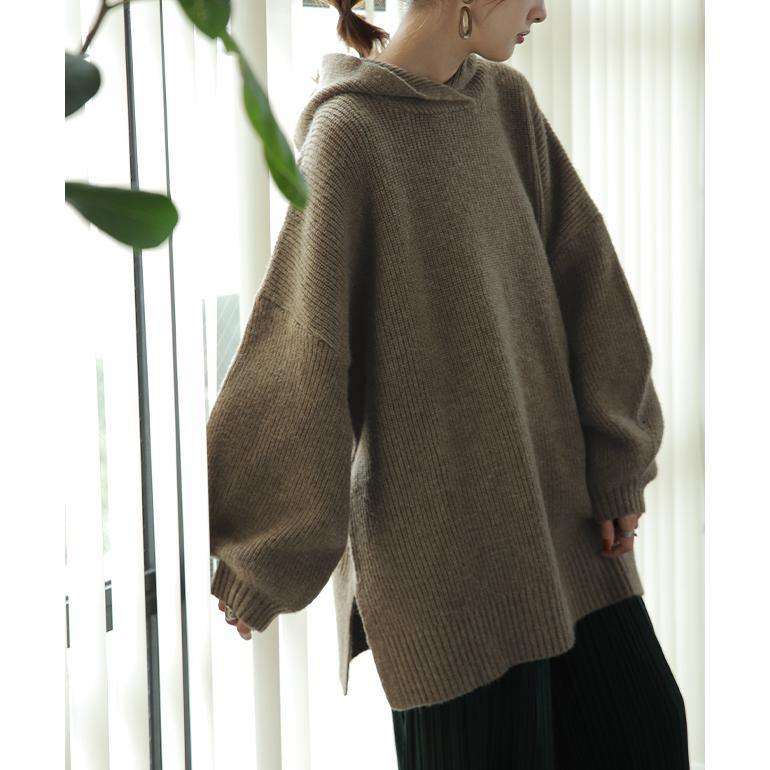 ニット パーカー トップス プルオーバー レディース フーディ スリット セーター | HUG.U | 21