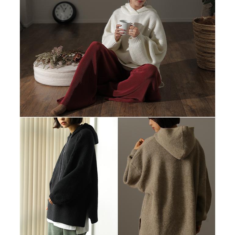 ニット パーカー トップス プルオーバー レディース フーディ スリット セーター | HUG.U | 23