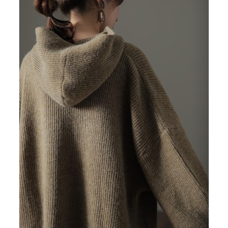 ニット パーカー トップス プルオーバー レディース フーディ スリット セーター | HUG.U | 07