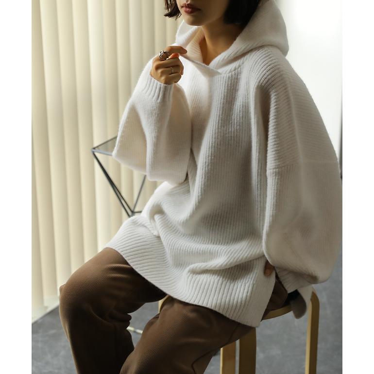 ニット パーカー トップス プルオーバー レディース フーディ スリット セーター | HUG.U | 12