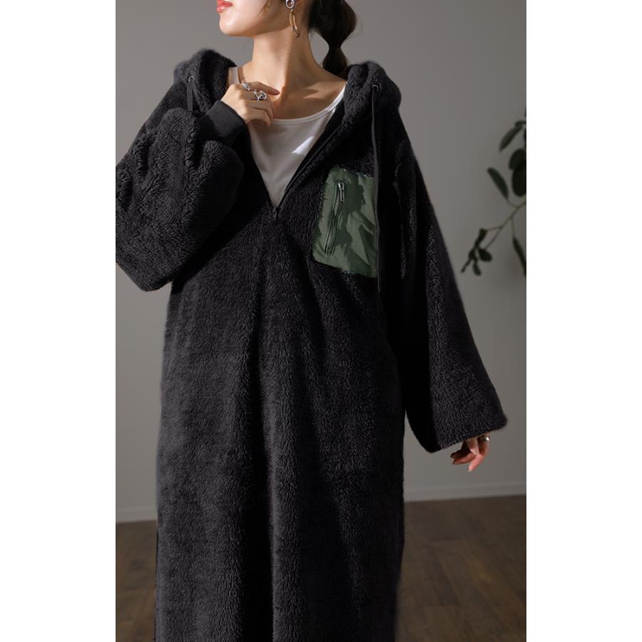 ワンピース ロング 長袖 レディース 着る毛布 ボア ロングワンピース パーカーワンピ | HUG.U | 18