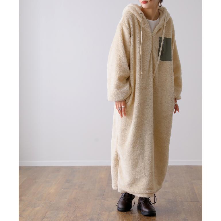 ワンピース ロング 長袖 レディース 着る毛布 ボア ロングワンピース パーカーワンピ | HUG.U | 21