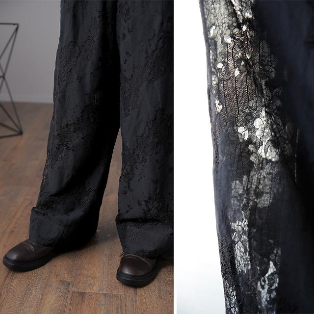ワイドパンツ レディース レース パンツ ロング 暖か ボトムス 総レース ゴム ゆったり あったか | HUG.U | 13