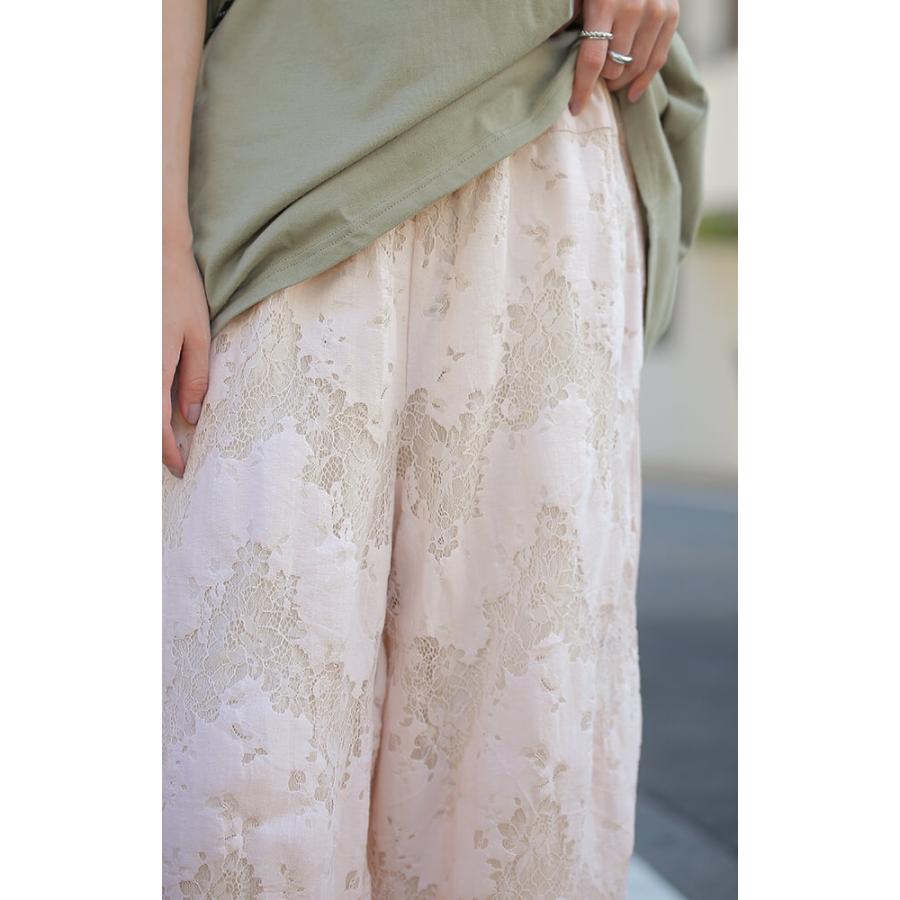 ワイドパンツ レディース レース パンツ ロング 暖か ボトムス 総レース ゴム ゆったり あったか | HUG.U | 23