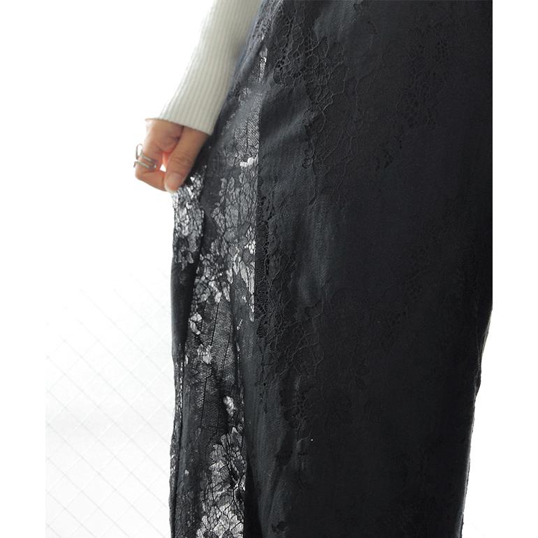 ワイドパンツ レディース レース パンツ ロング 暖か ボトムス 総レース ゴム ゆったり あったか | HUG.U | 09