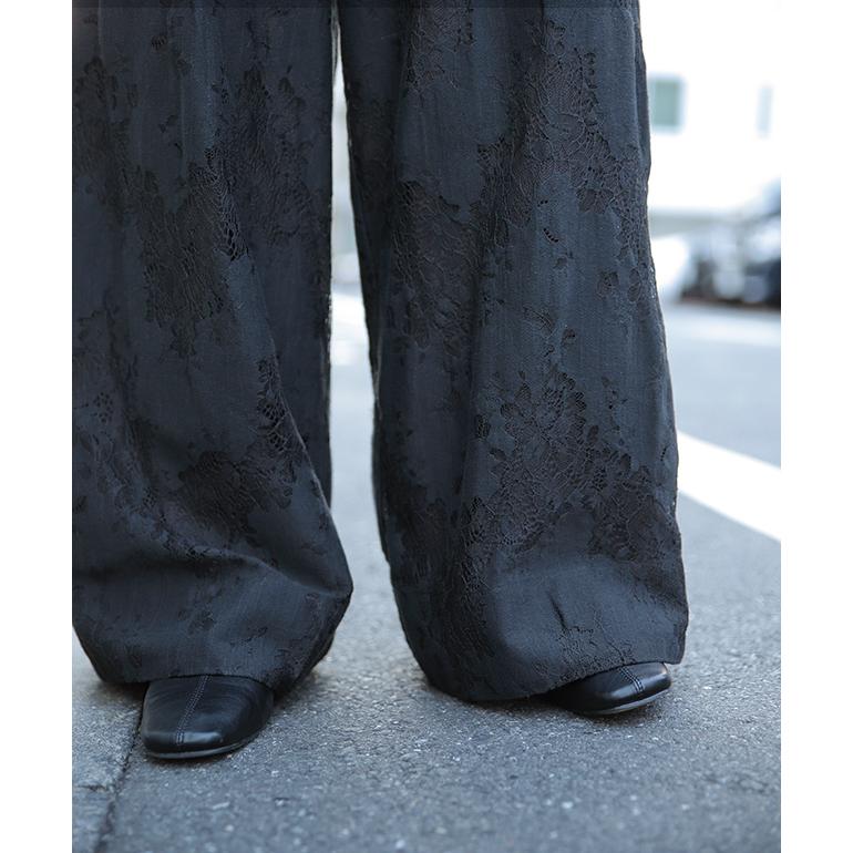 ワイドパンツ レディース レース パンツ ロング 暖か ボトムス 総レース ゴム ゆったり あったか | HUG.U | 11