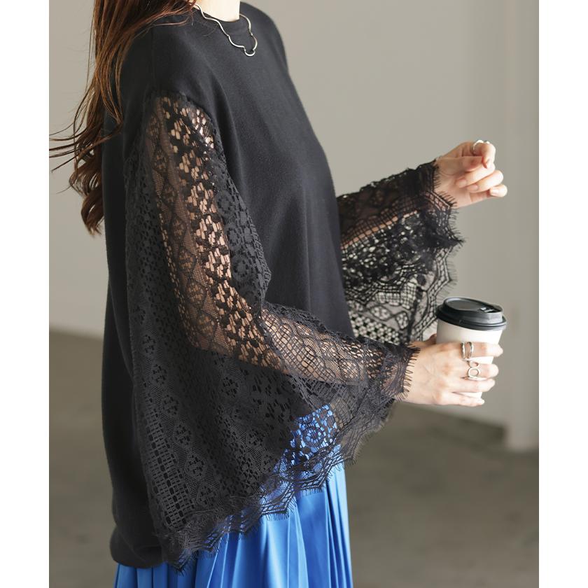 ニット トップス レディース レース レーストップス ケープ シアー ブラック | HUG.U | 07