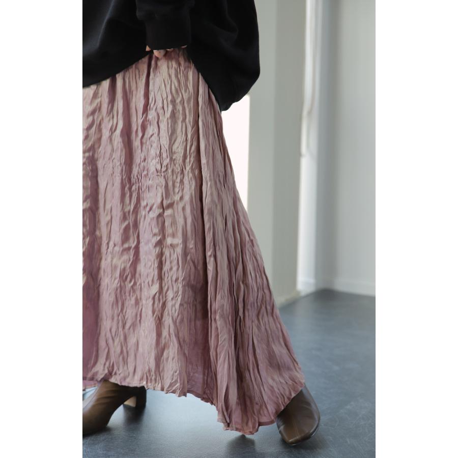 スカート ロング 裏起毛 黒 ワッシャー スカート ロングスカート サテン プリーツ | HUG.U | 15