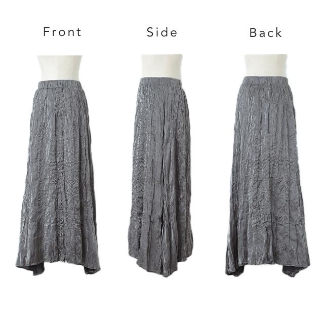 スカート ロング 裏起毛 黒 ワッシャー スカート ロングスカート サテン プリーツ | HUG.U | 18