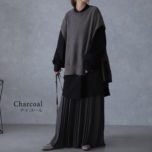 ベスト レディース ニット レイヤード ニットベスト セーター サイドリボン 重ね着 | HUG.U | 20