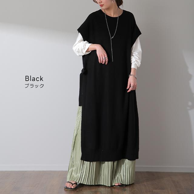 ベスト ニット レディース レイヤード  セーター ロング スリット リボン 重ね着 | HUG.U | 14