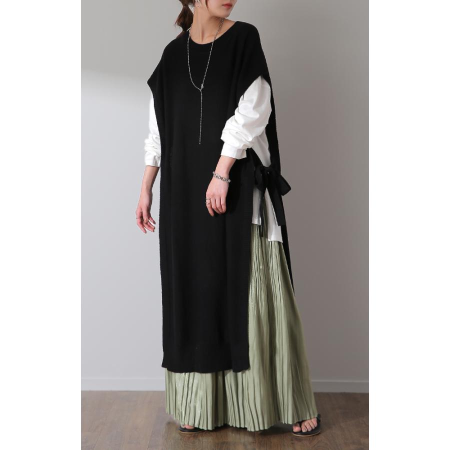 ベスト ニット レディース レイヤード  セーター ロング スリット リボン 重ね着 | HUG.U | 21