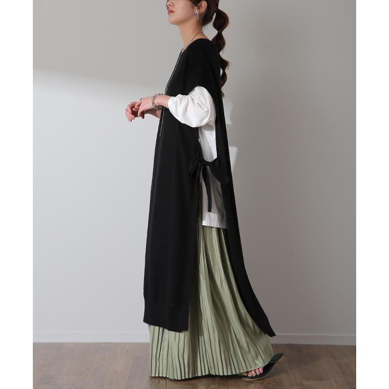 ベスト ニット レディース レイヤード  セーター ロング スリット リボン 重ね着 | HUG.U | 05