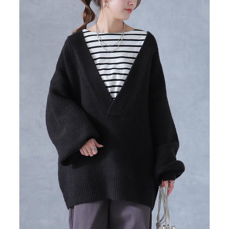 ニット レイヤード レディース トップス セーター Vネック 無地 きれいめ | HUG.U | 07