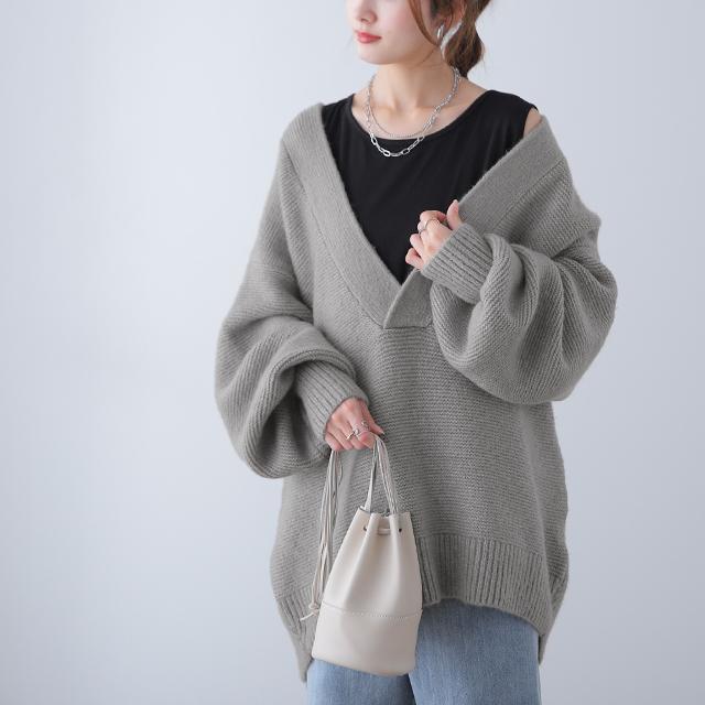 ニット レイヤード レディース トップス セーター Vネック 無地 きれいめ | HUG.U | 10