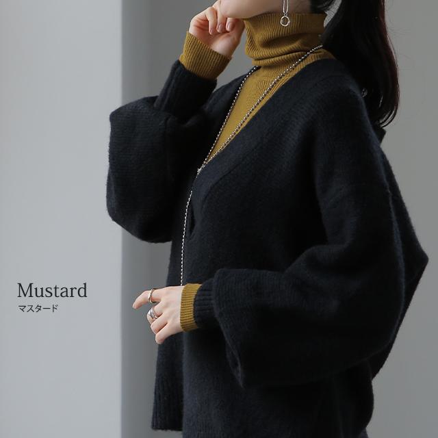 ニット 綿 リブ タートル インナー レイヤード リブニット レディース 長袖 | HUG.U | 31