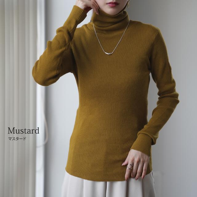 ニット 綿 リブ タートル インナー レイヤード リブニット レディース 長袖 | HUG.U | 37
