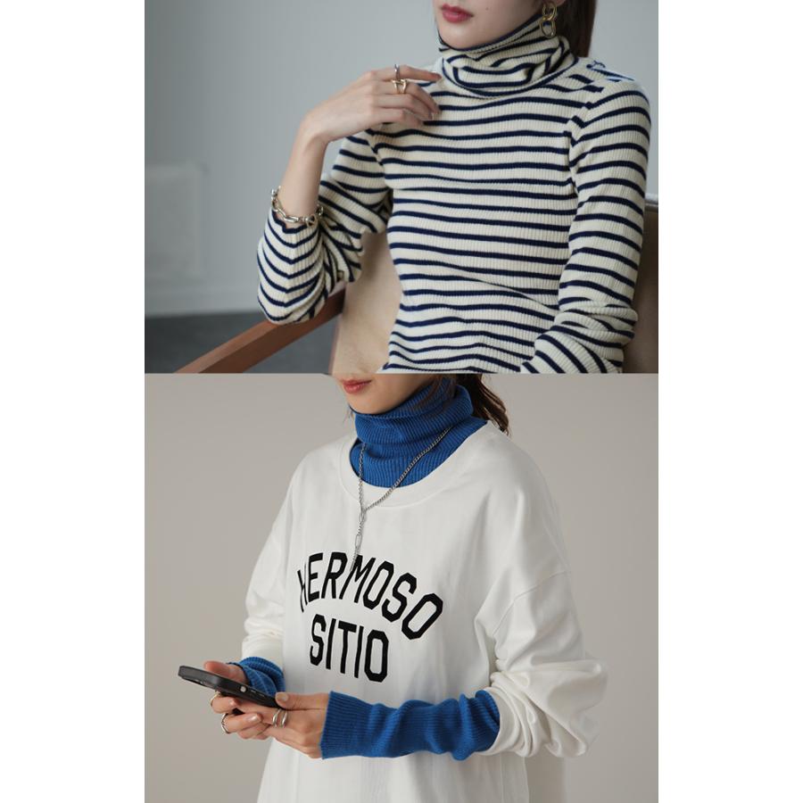 ニット 綿 リブ タートル インナー レイヤード リブニット レディース 長袖 | HUG.U | 24