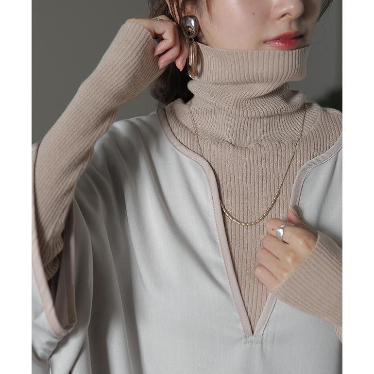 ニット 綿 リブ タートル インナー レイヤード リブニット レディース 長袖 | HUG.U | 25