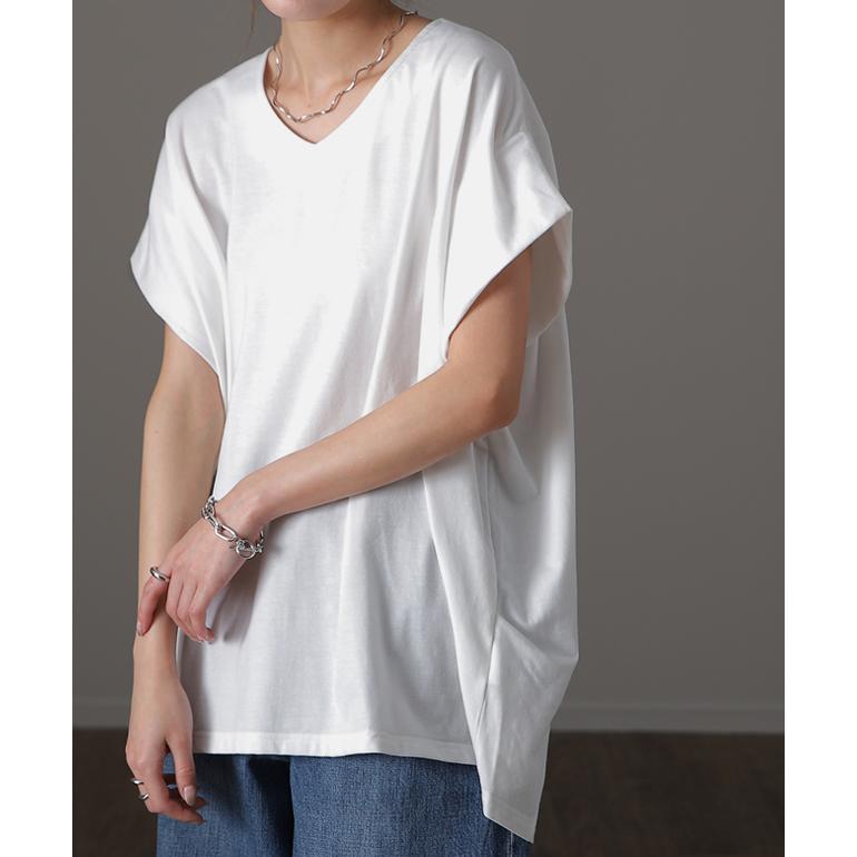 Tシャツ レディース 二の腕カバー カットソー 半袖 トップス Uネック Vネック 無地 体型カバー | HUG.U | 12