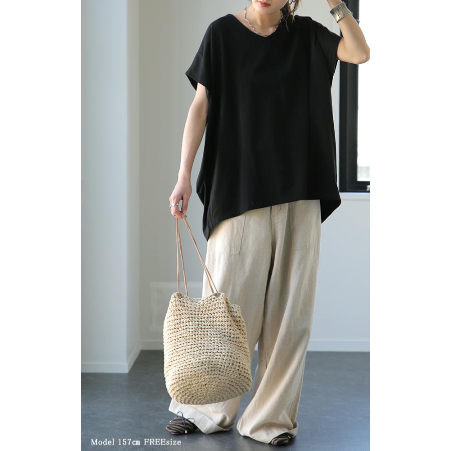 Tシャツ レディース 二の腕カバー カットソー 半袖 トップス Uネック Vネック 無地 体型カバー アウトレット | HUG.U | 18