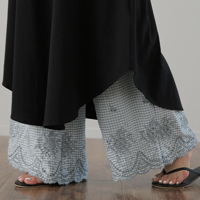 ペチパンツ 綿 コットン チェック パンツ ペチコート インナー レイヤード 重ね着 レディース ボトムス ワイドパンツ | HUG.U | 21