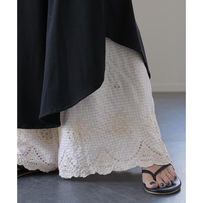 ペチパンツ 綿 コットン チェック パンツ ペチコート インナー レイヤード 重ね着 レディース ボトムス ワイドパンツ | HUG.U | 07