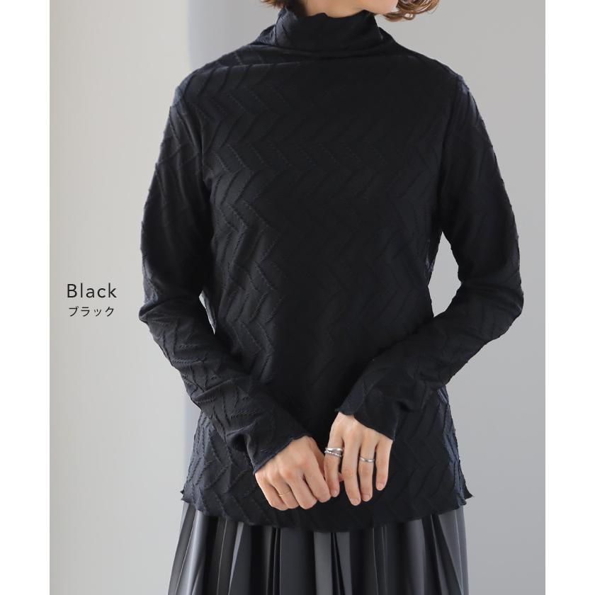 トップス レディース ハイネック インナー 長袖 カットソー タートル レイヤード 肌隠し 刺繍 シアー | HUG.U | 15