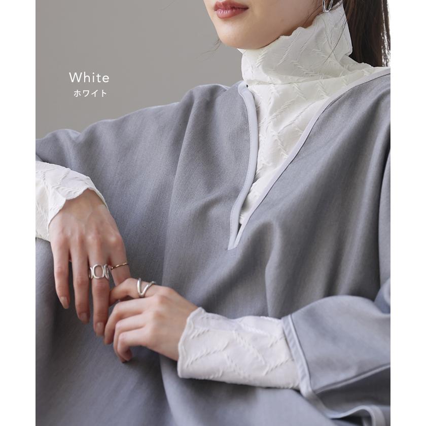 トップス レディース ハイネック インナー 長袖 カットソー タートル レイヤード 肌隠し 刺繍 シアー | HUG.U | 17