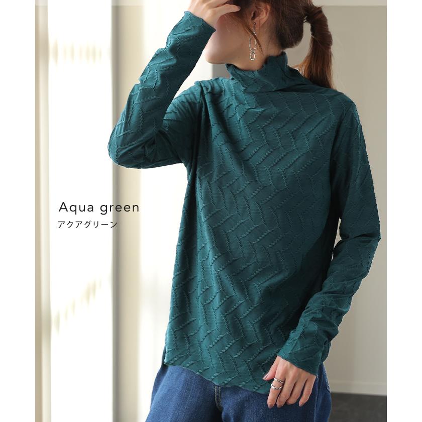 トップス レディース ハイネック インナー 長袖 カットソー タートル レイヤード 肌隠し 刺繍 シアー | HUG.U | 18