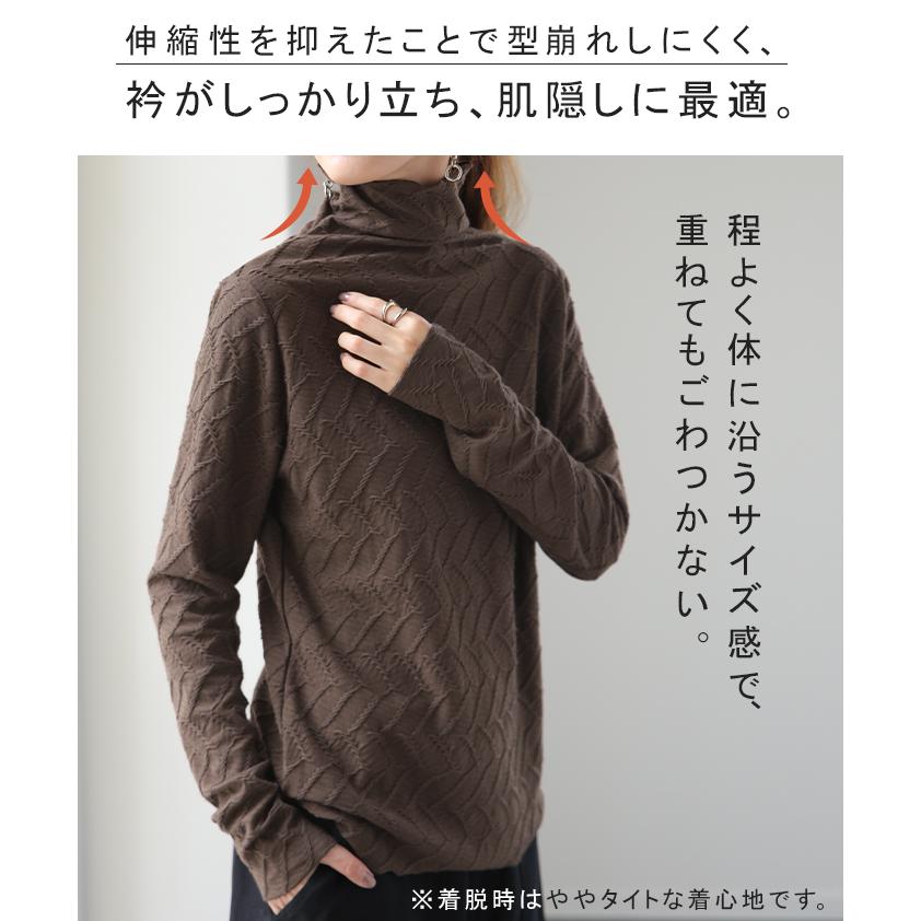 トップス レディース ハイネック インナー 長袖 カットソー タートル レイヤード 肌隠し 刺繍 シアー | HUG.U | 07