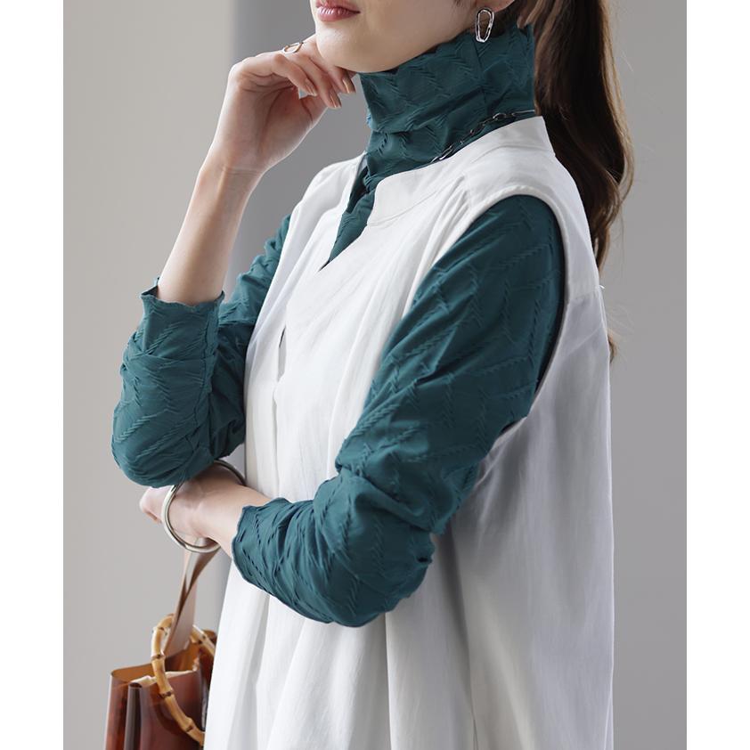 トップス レディース ハイネック インナー 長袖 カットソー タートル レイヤード 肌隠し 刺繍 シアー | HUG.U | 08