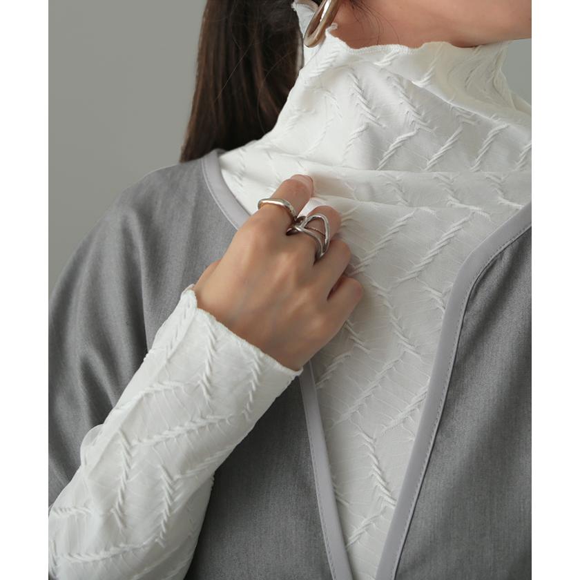 トップス レディース ハイネック インナー 長袖 カットソー タートル レイヤード 肌隠し 刺繍 シアー | HUG.U | 10