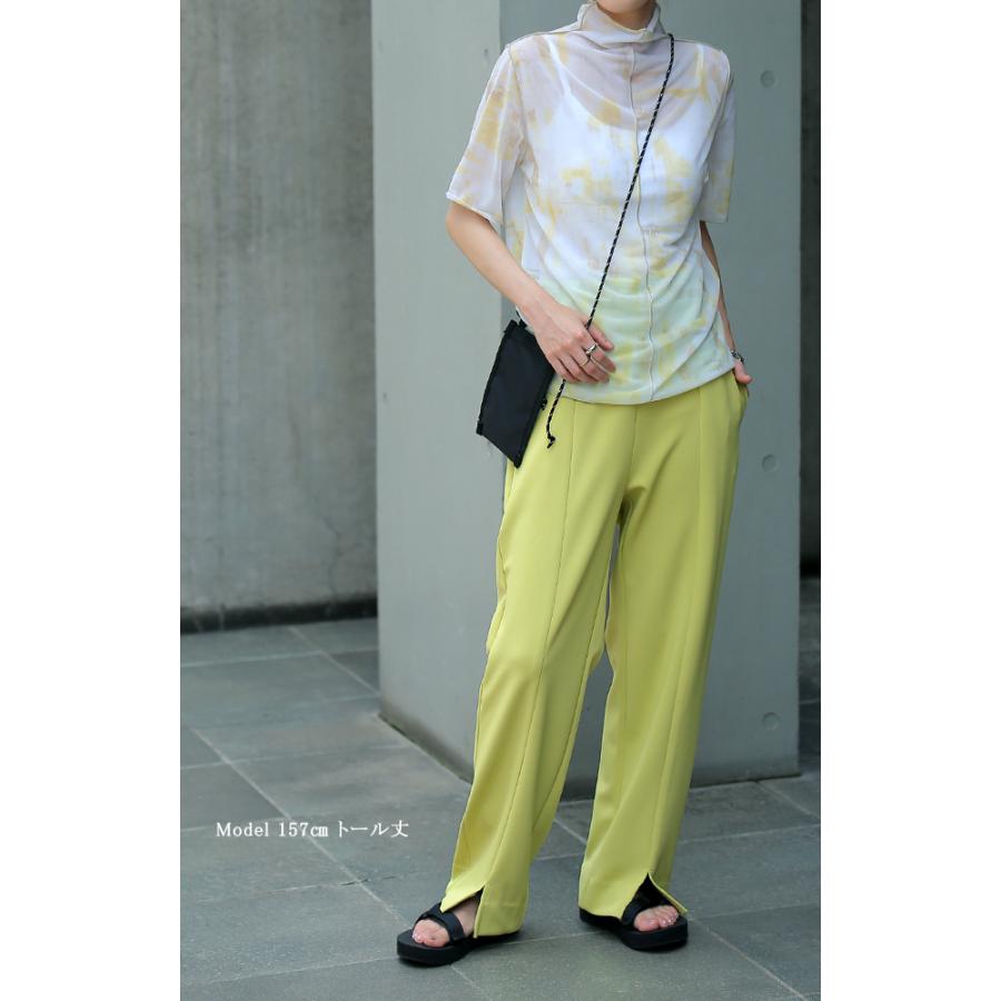 パンツ レディース 美脚 きれいめ 美尻 ボトムス イージーパンツ ストレート ゴム ロング ストレッチ ワイド | HUG.U | 23