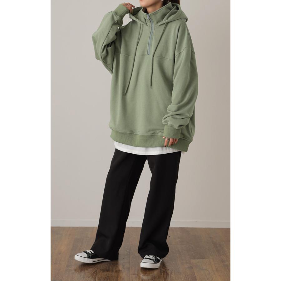 パーカー レディース ハーフジップ オーバーサイズ トップス お尻が隠れる スウェット | HUG.U | 10