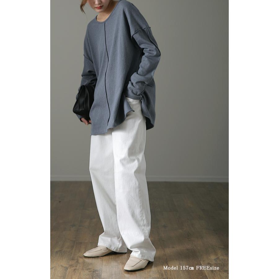 トップス レディース  ロンT Tシャツ レイヤード スリット 無地 長袖 丸首 | HUG.U | 08