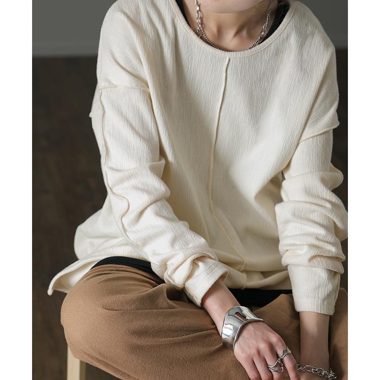 トップス レディース  ロンT Tシャツ レイヤード スリット 無地 長袖 丸首 | HUG.U | 09