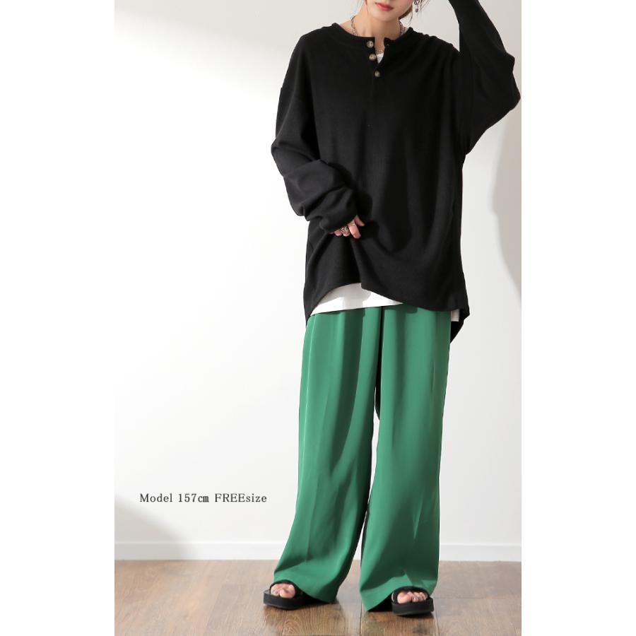 カットソー 柔らか ヘンリーネック Tシャツ トップス ロング リブ 無地 長袖 | HUG.U | 07