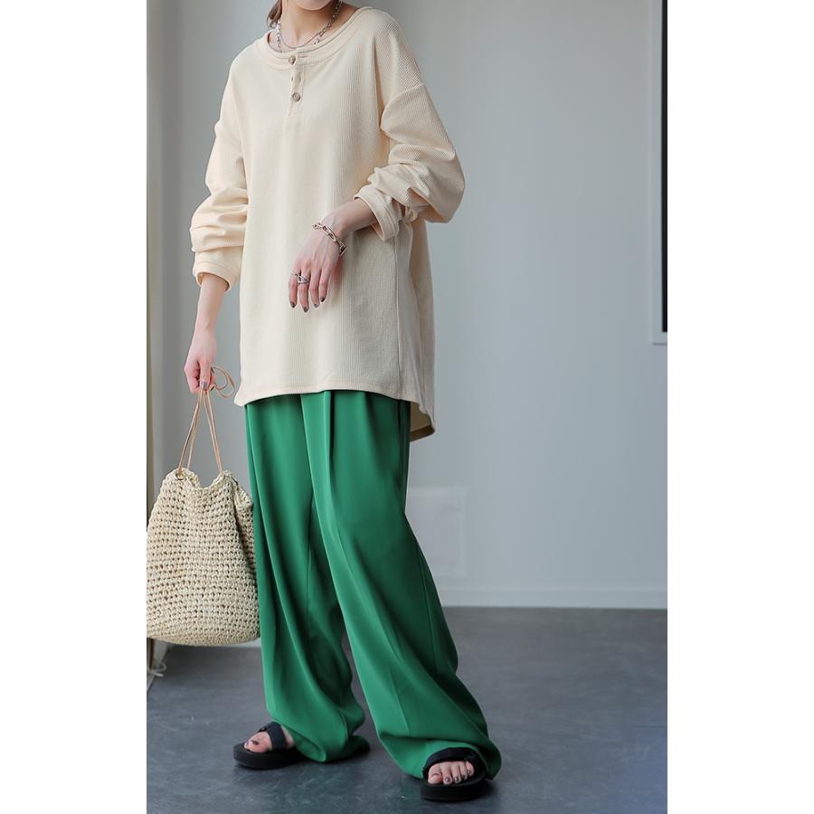 カットソー 柔らか ヘンリーネック Tシャツ トップス ロング リブ 無地 長袖 | HUG.U | 11