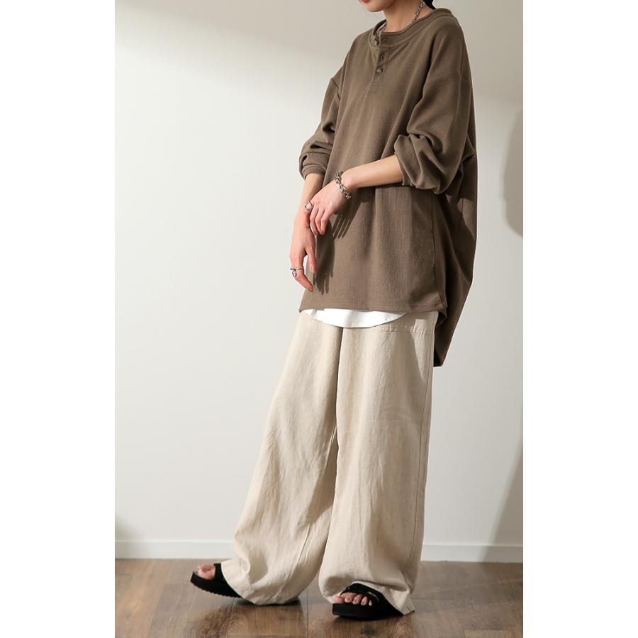 カットソー 柔らか ヘンリーネック Tシャツ トップス ロング リブ 無地 長袖 | HUG.U | 13