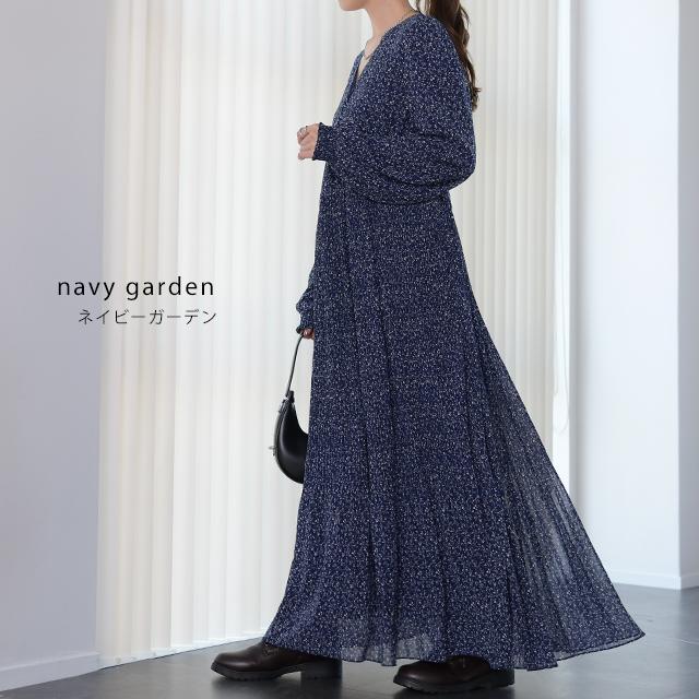 ワンピース シフォン プリーツ ロングワンピース レディース プリーツワンピ 長袖 きれいめ 花柄 | HUG.U | 15