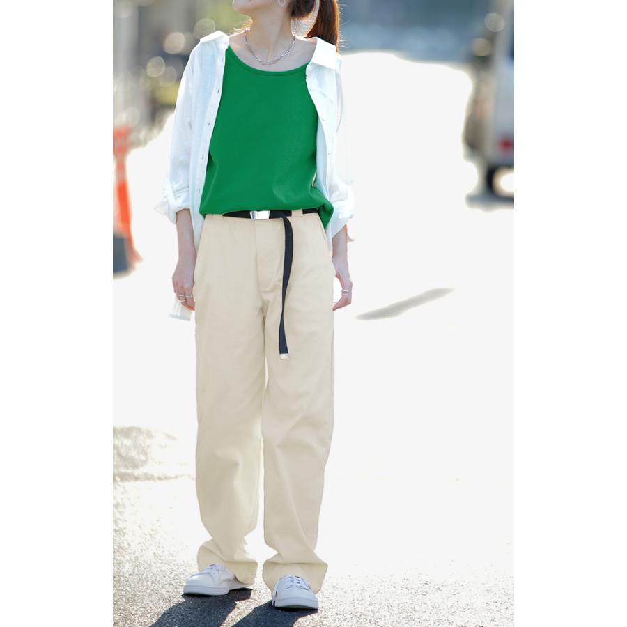 パンツ レディース 脚長 チノパン ロング ワイドパンツ ストレート ゴム 黒 白 ベージュ | HUG.U | 16