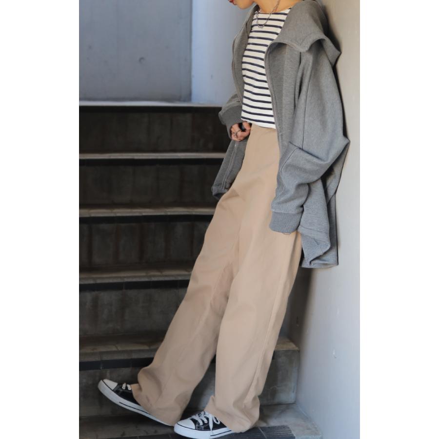 パンツ レディース 脚長 チノパン ロング ワイドパンツ ストレート ゴム 黒 白 ベージュ | HUG.U | 16